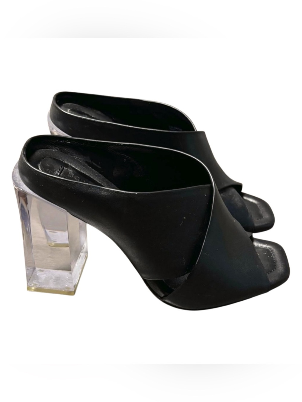 BCBG Ilia Criss cross Black  Leather Mules Size 6.5